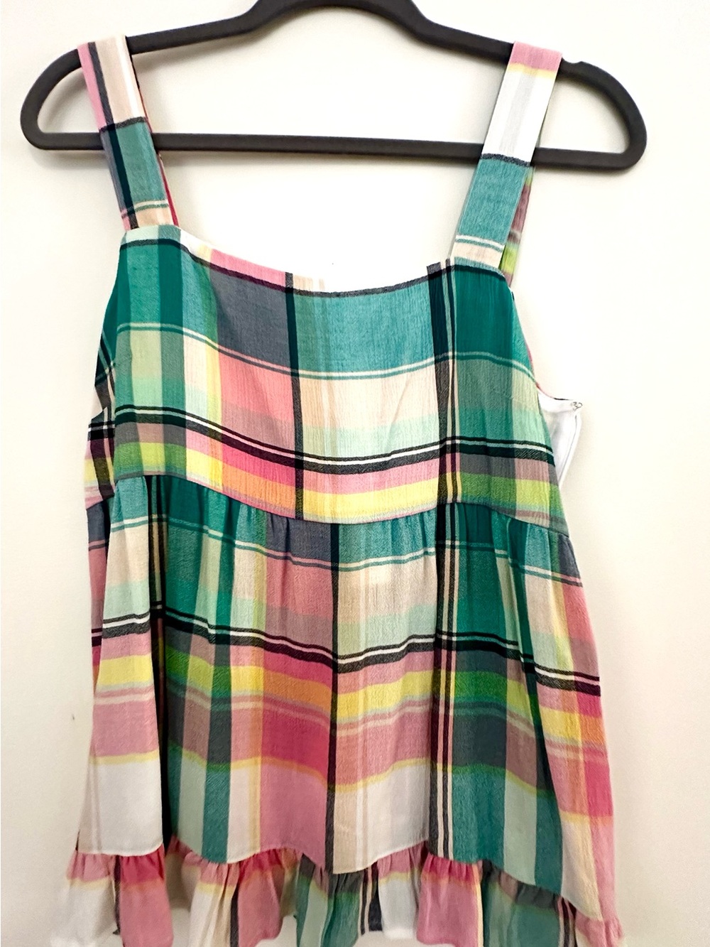 LOFT Girls Plaid Tiered Sundress in Teal, Pink & Yellow